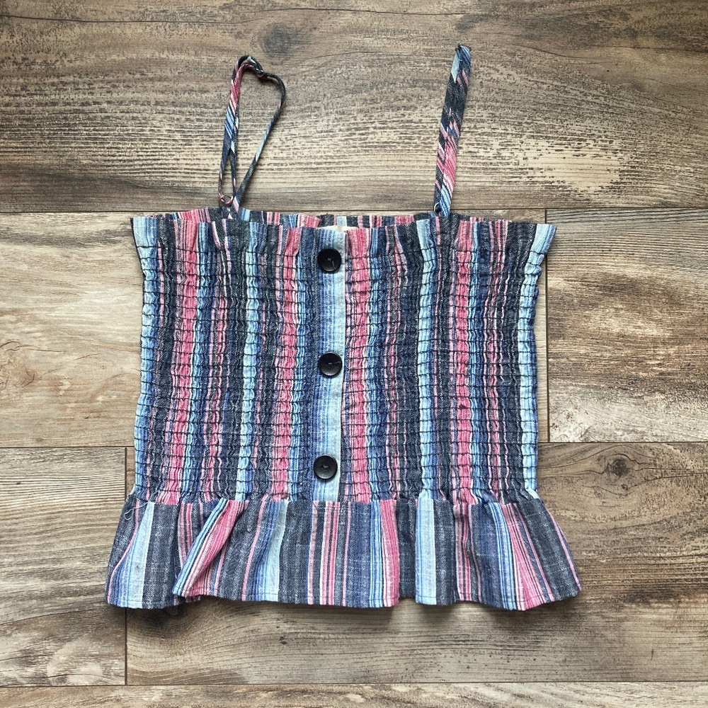 Beachhh striped tank with buttons